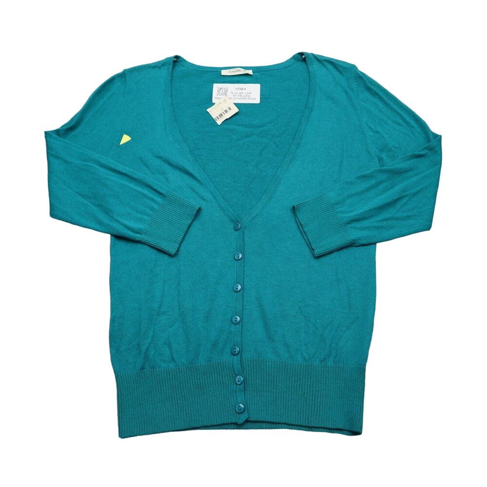 Teaspoon Sweater Womens L Blue V Neck Quarter Sleeve Button Knitted Cardigan